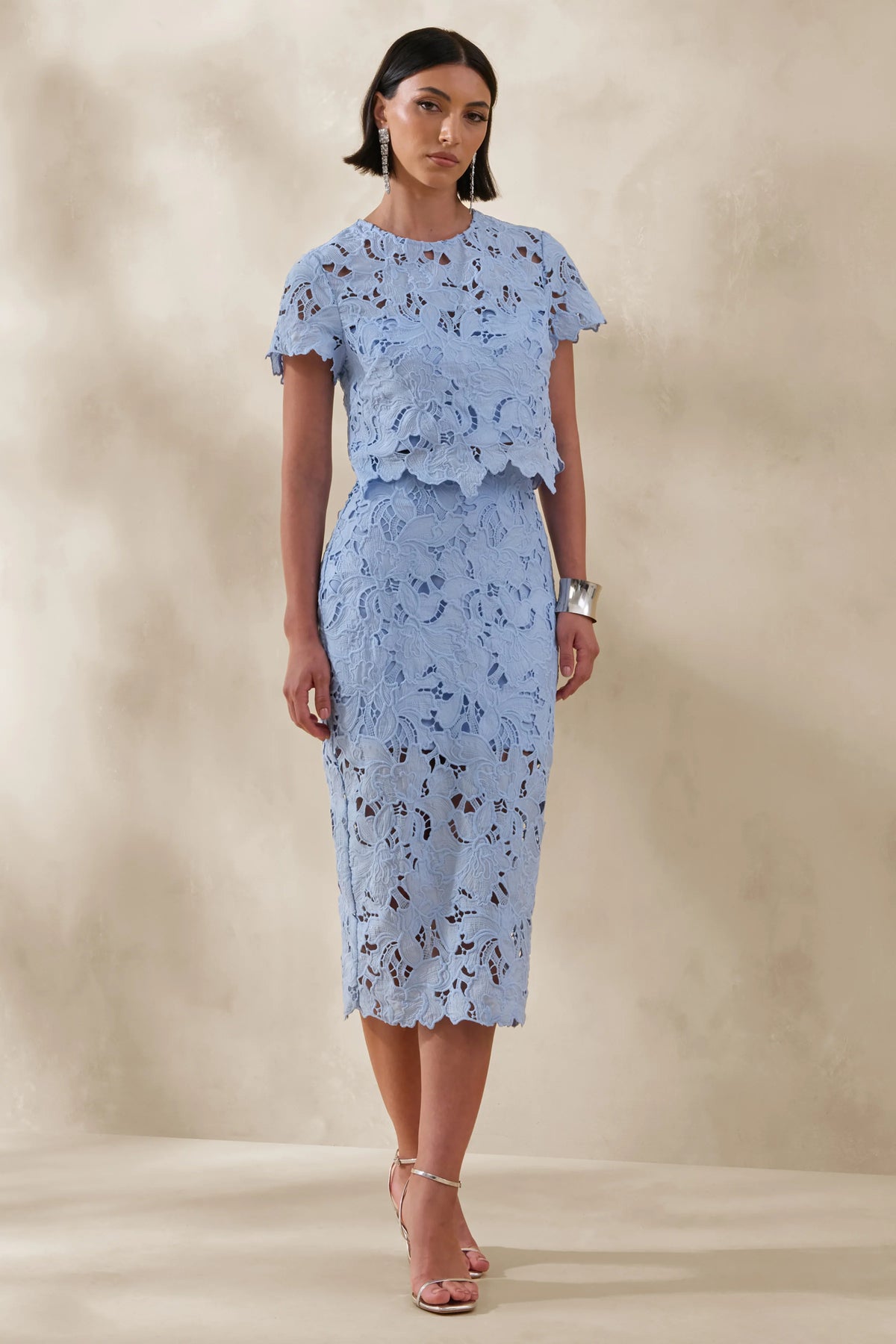 Aisling | Powder Blue Lace Midi-Skirt