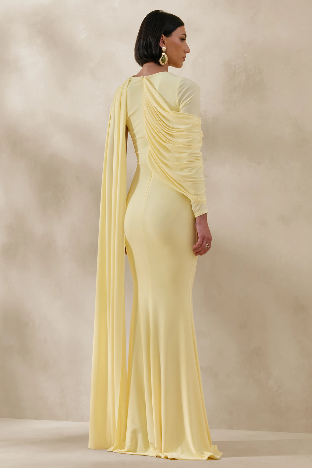 Rubelle | Lemon Asymmetric-Neck Maxi Dress With Draped-Detailing