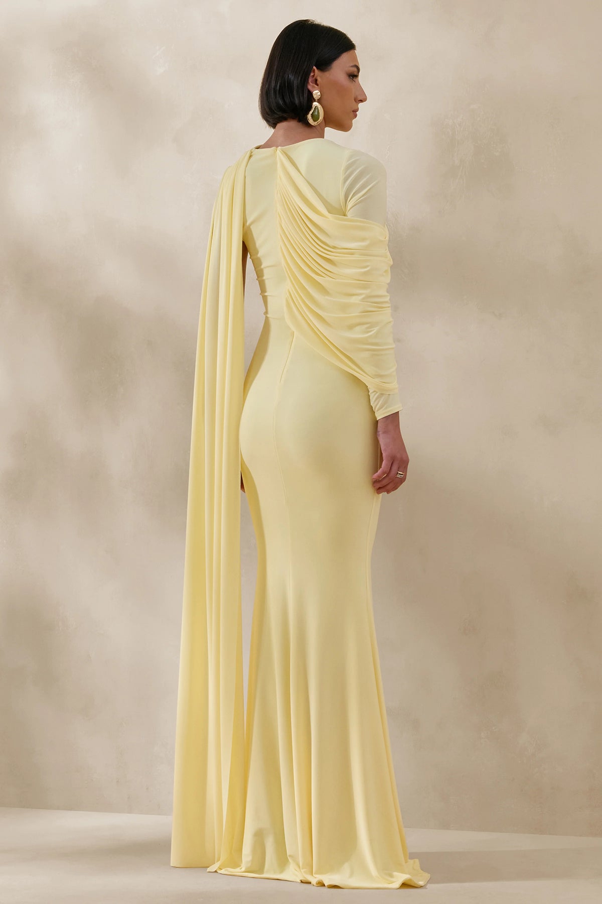 Rubelle | Lemon Asymmetric-Neck Maxi Dress With Draped-Detailing
