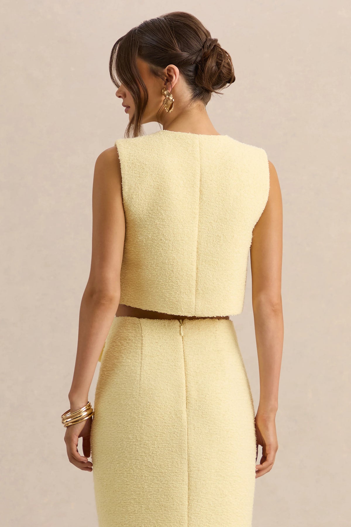 Emara | Lemon Round-Neck Top With Button-Detailing