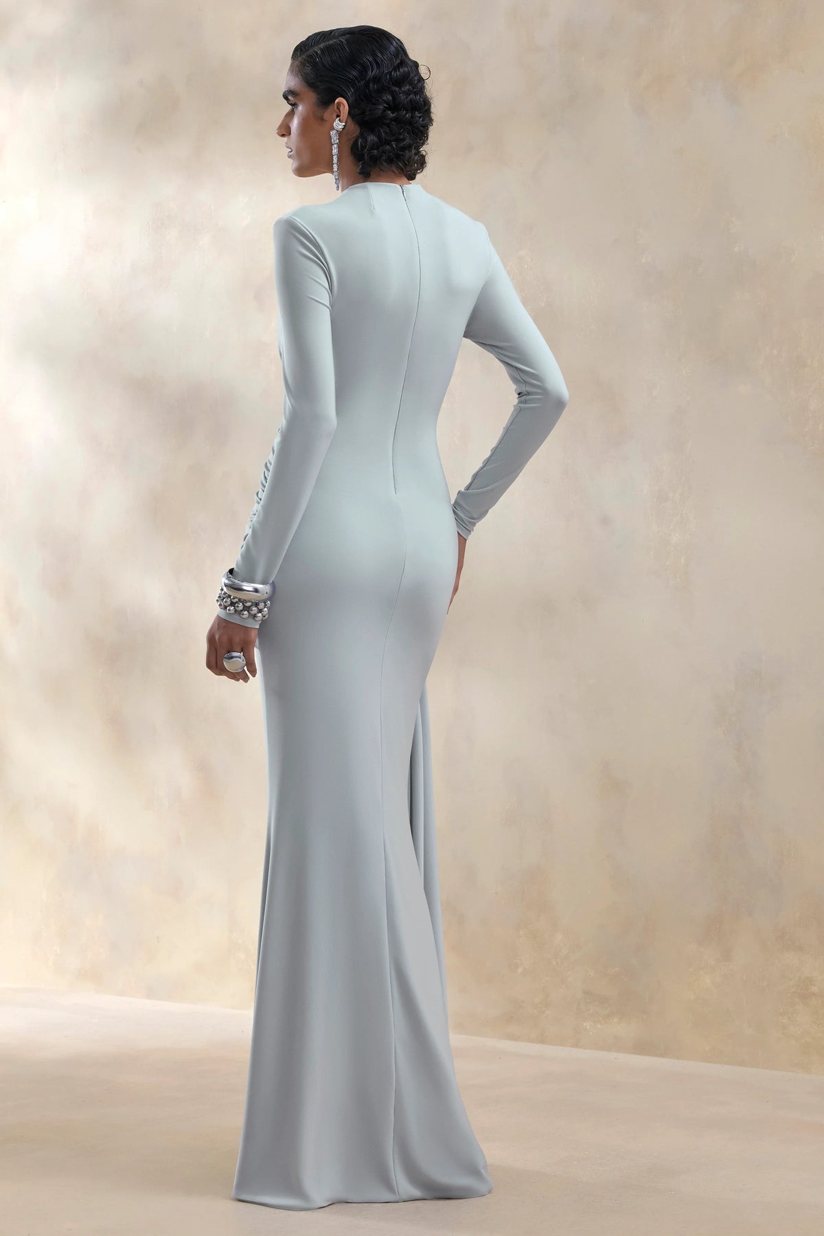 Kyrissa | Blue High-Neck Maxi Dress With Gathered-Detailing