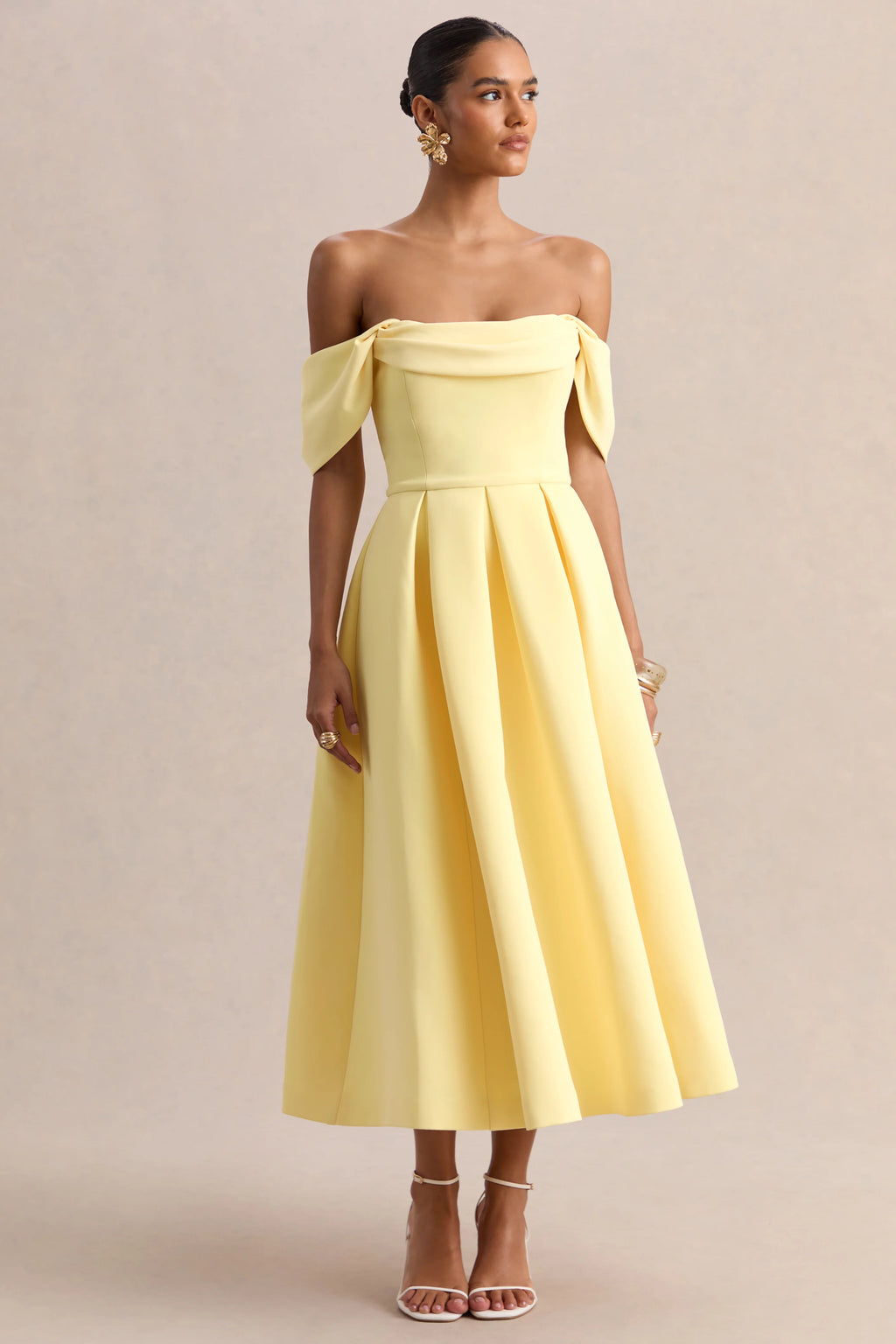 Cosima | Lemon Bardot-Neck Midi Dress