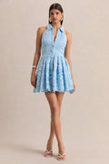 Milly | Powder Blue Lace Halter-Neck Mini Dress