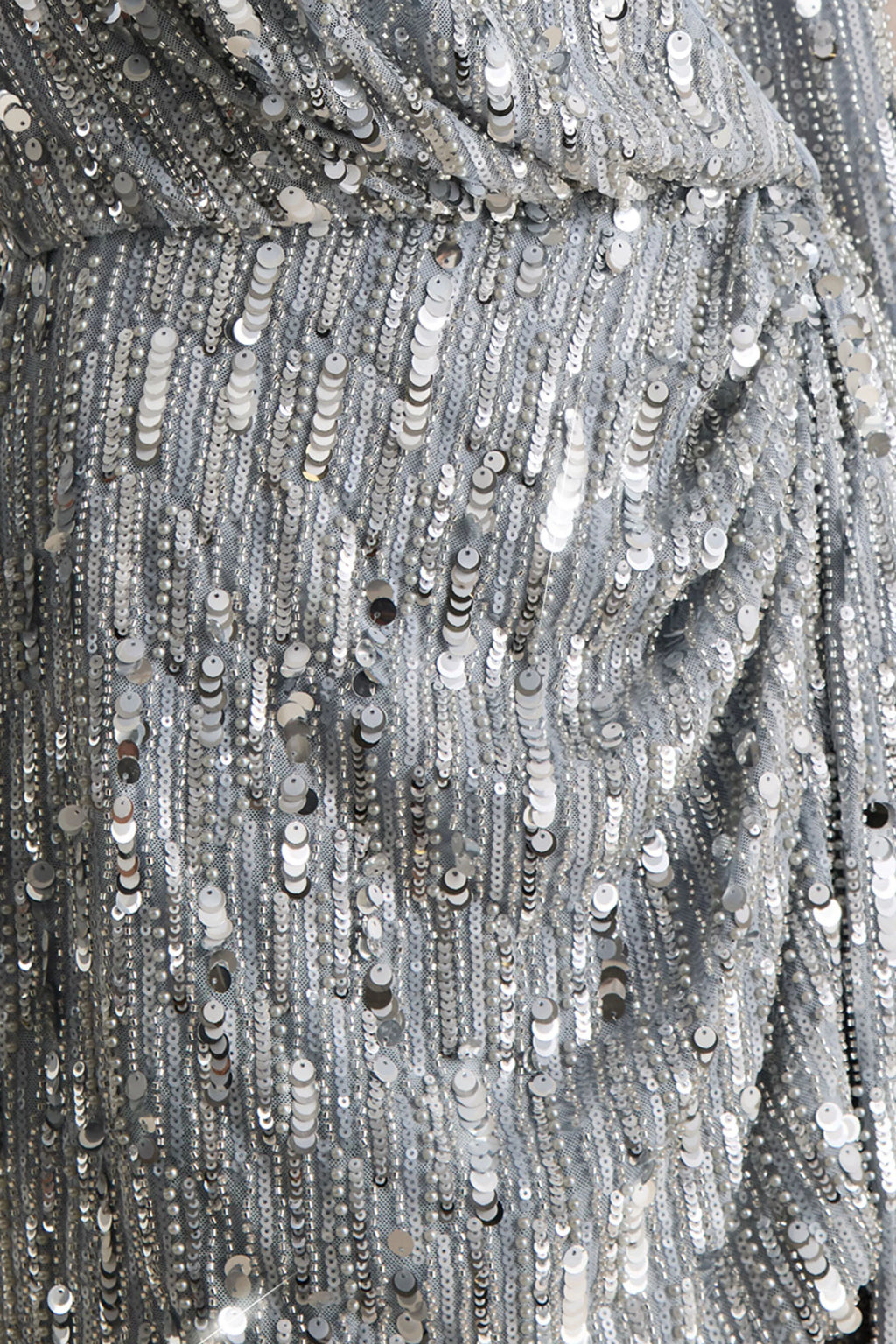 Carmina | Silver Sequin Plunge-Neck Wrap Mini Dress With Sash Detail