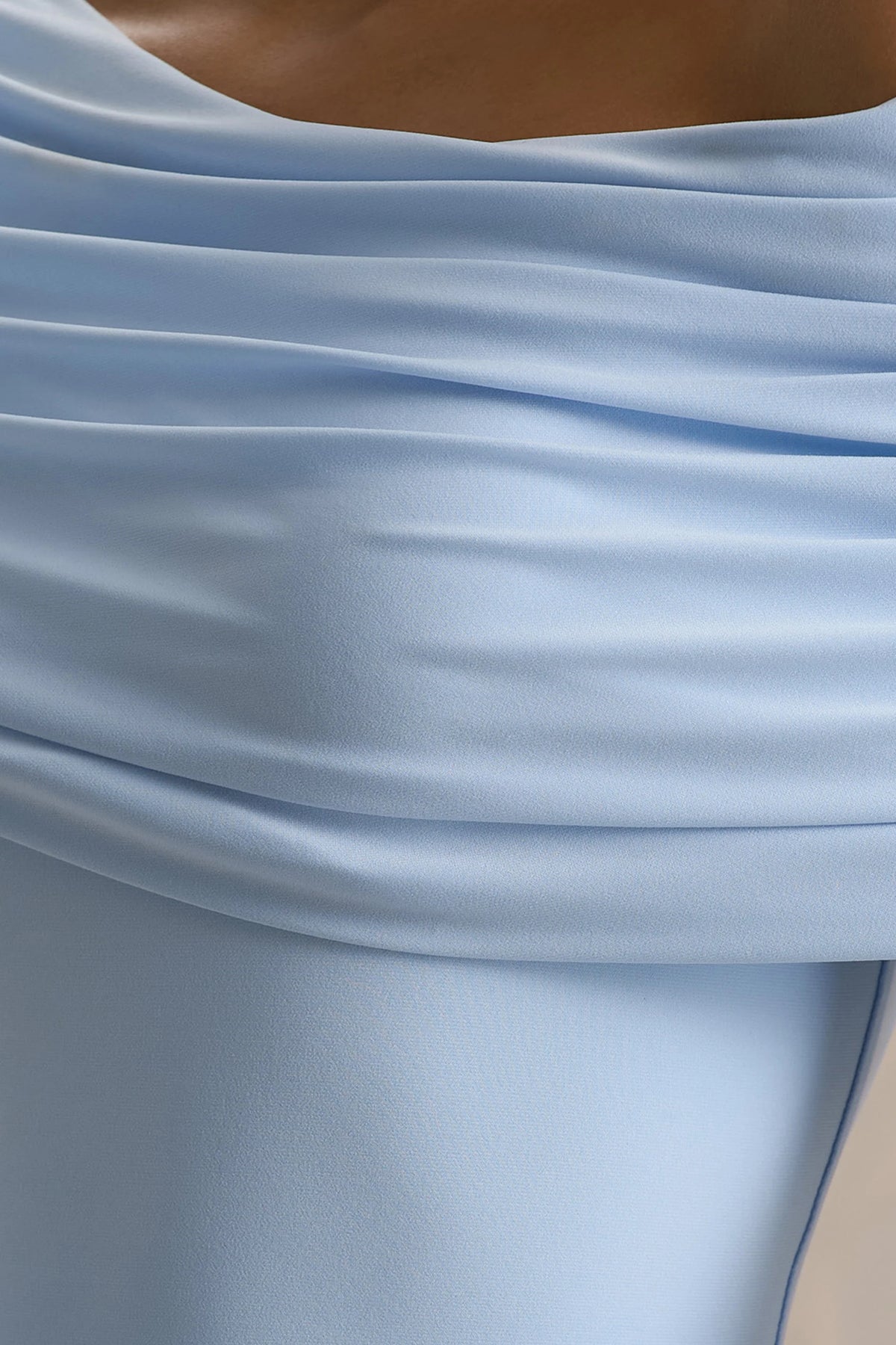 Farah | Powder Blue Asymmetric-Neck Maxi Dress With Drop Waist And Ruched Detailing