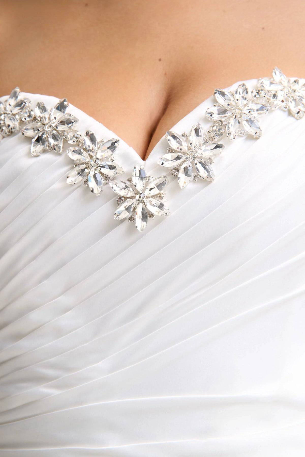 Ambria | White Satin Hand-Embellished Sweetheart-Neck Corset Top