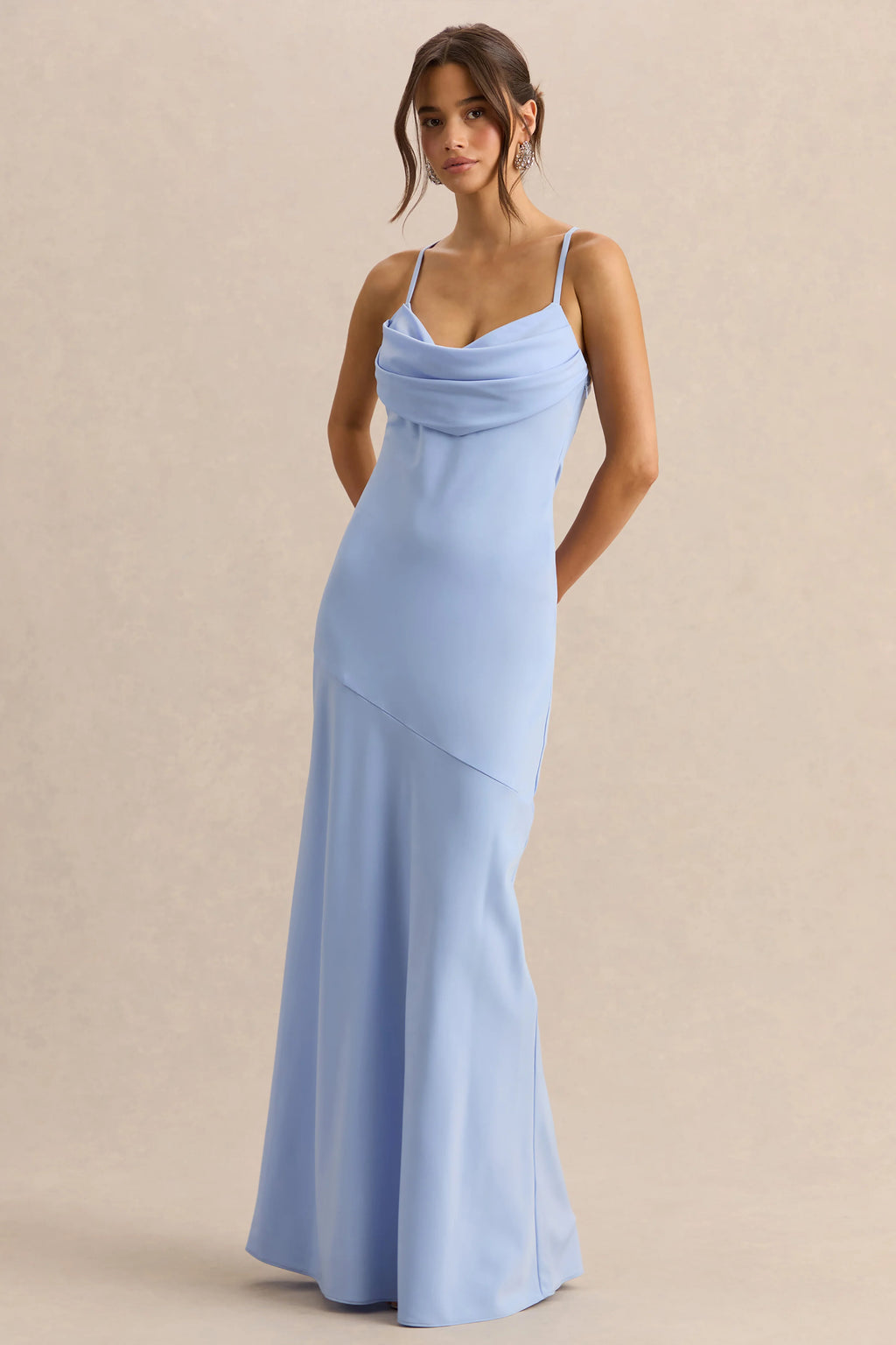 Anarelle | Powder Blue Satin Cowl-Neck Maxi Dress