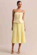 Lizzy | Lemon Square-Neck Midi Dress With Pleated-Skirt