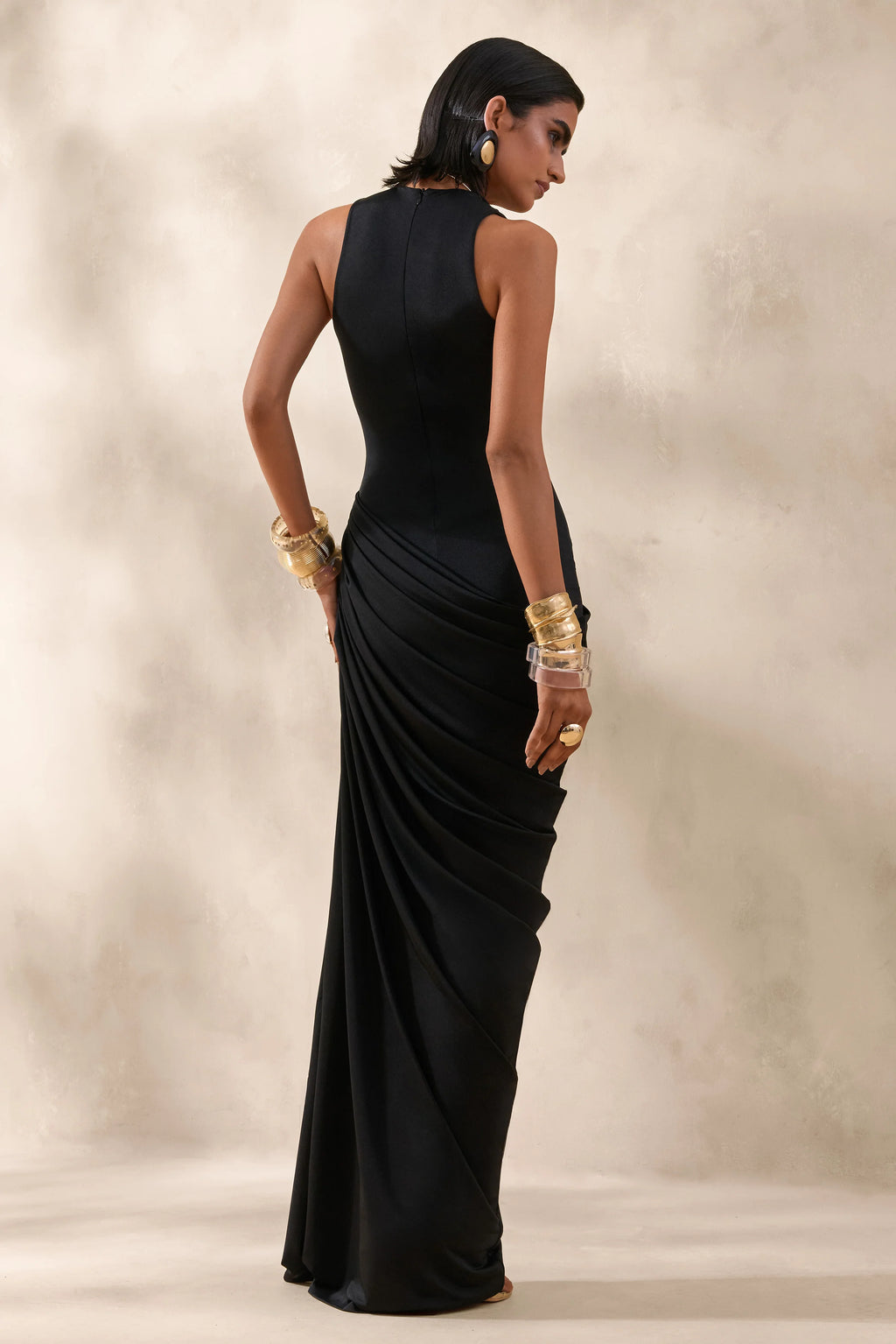 Mademoiselle | Black Cowl-Neck Maxi Dress With Draped Detailing