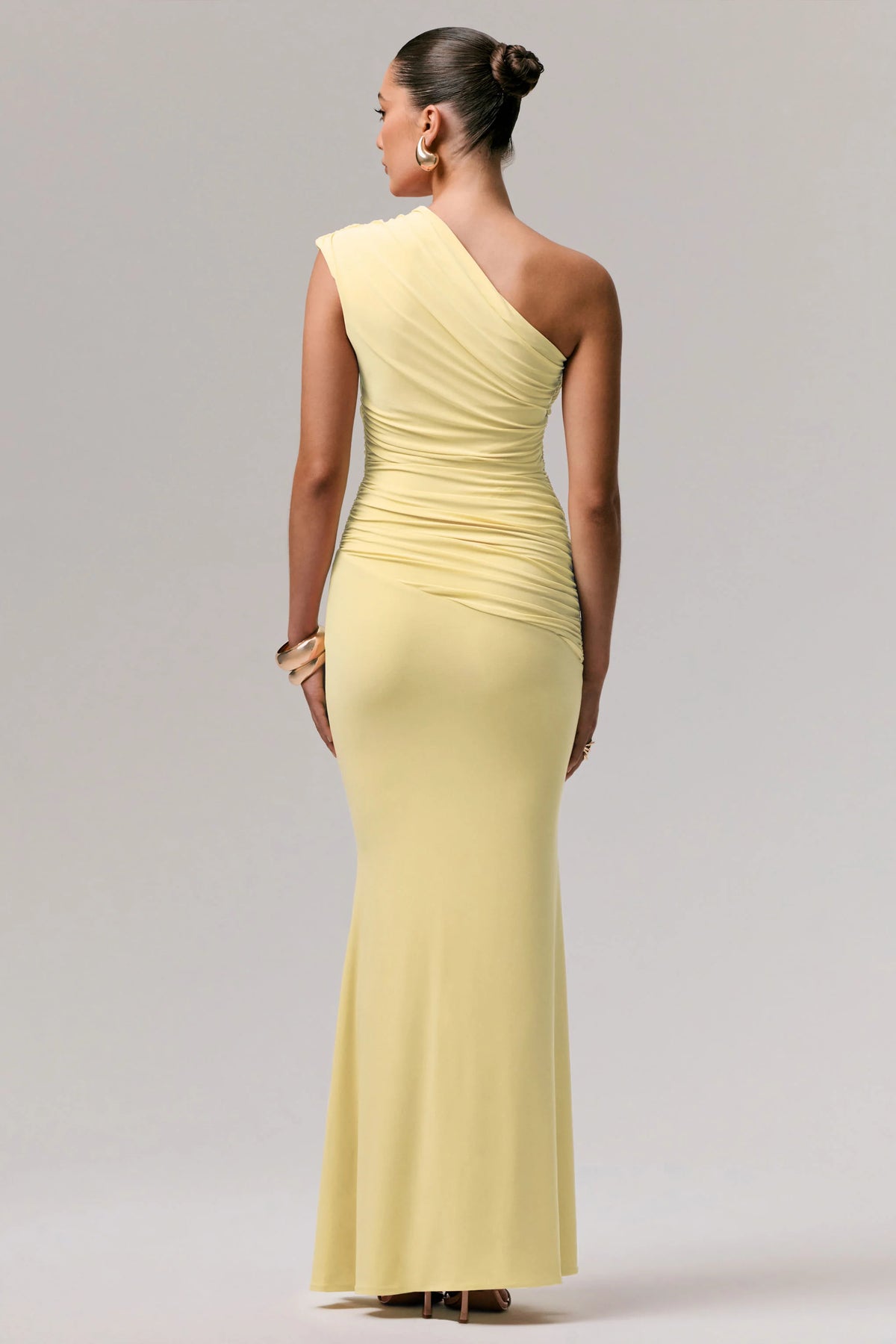 Mardi | Lemon Asymmetric Maxi Dress With Ruching
