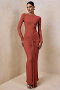 Matilda | Rust Boat-Neck Maxi Dress With Ruched Detailing