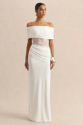 Forsya | White Bardot-Neck Maxi Dress With Lace-Detailing