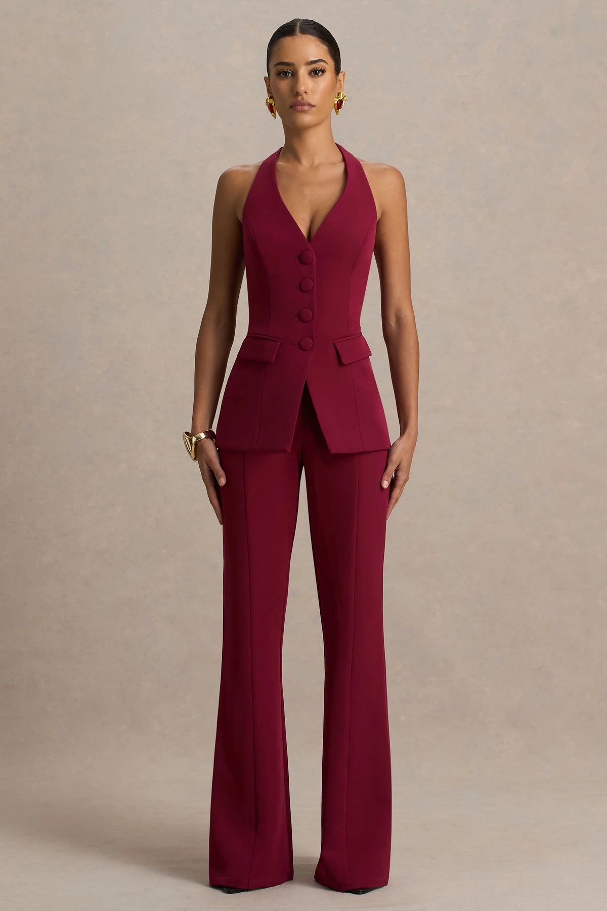 Carina | Burgundy Flared-Leg Tailored Trousers