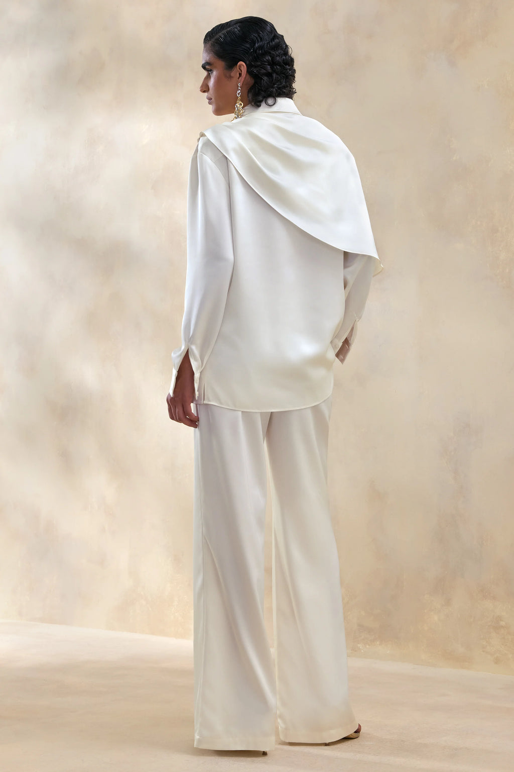 Ilena | Cream Satin Wide-Leg Trouser