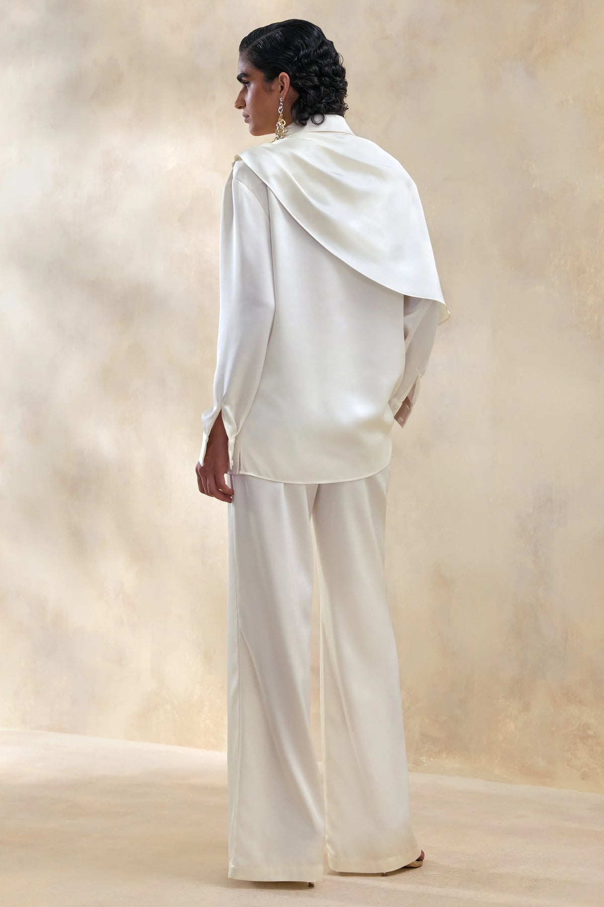 Ilena | Cream Satin Wide-Leg Trouser