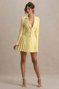 Blossoming | Lemon Plunge-Neck Tailored Mini Dress With Pleating