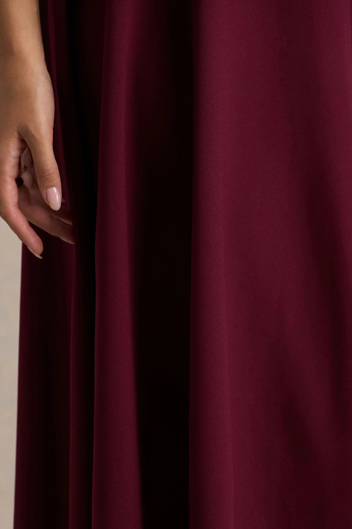 Bellona | Burgundy High-Neck High-Low Midi Dress