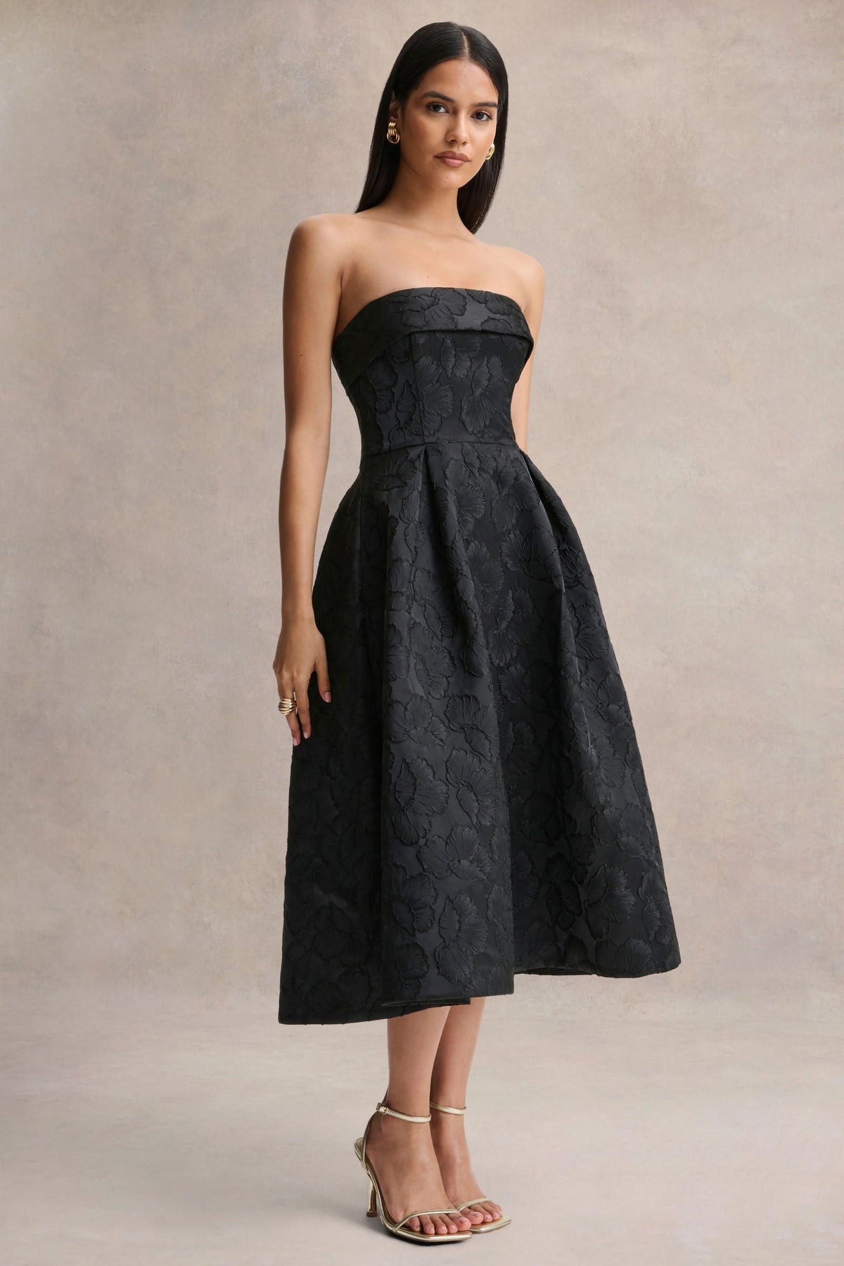Zuma | Black Metallic Jacquard Strapless Midi Dress