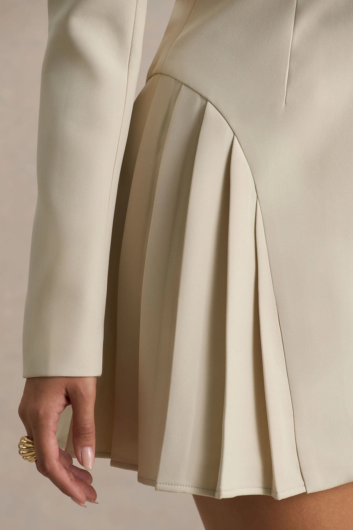Blossoming | Nude Plunge-Neck Tailored Mini Dress With Pleating