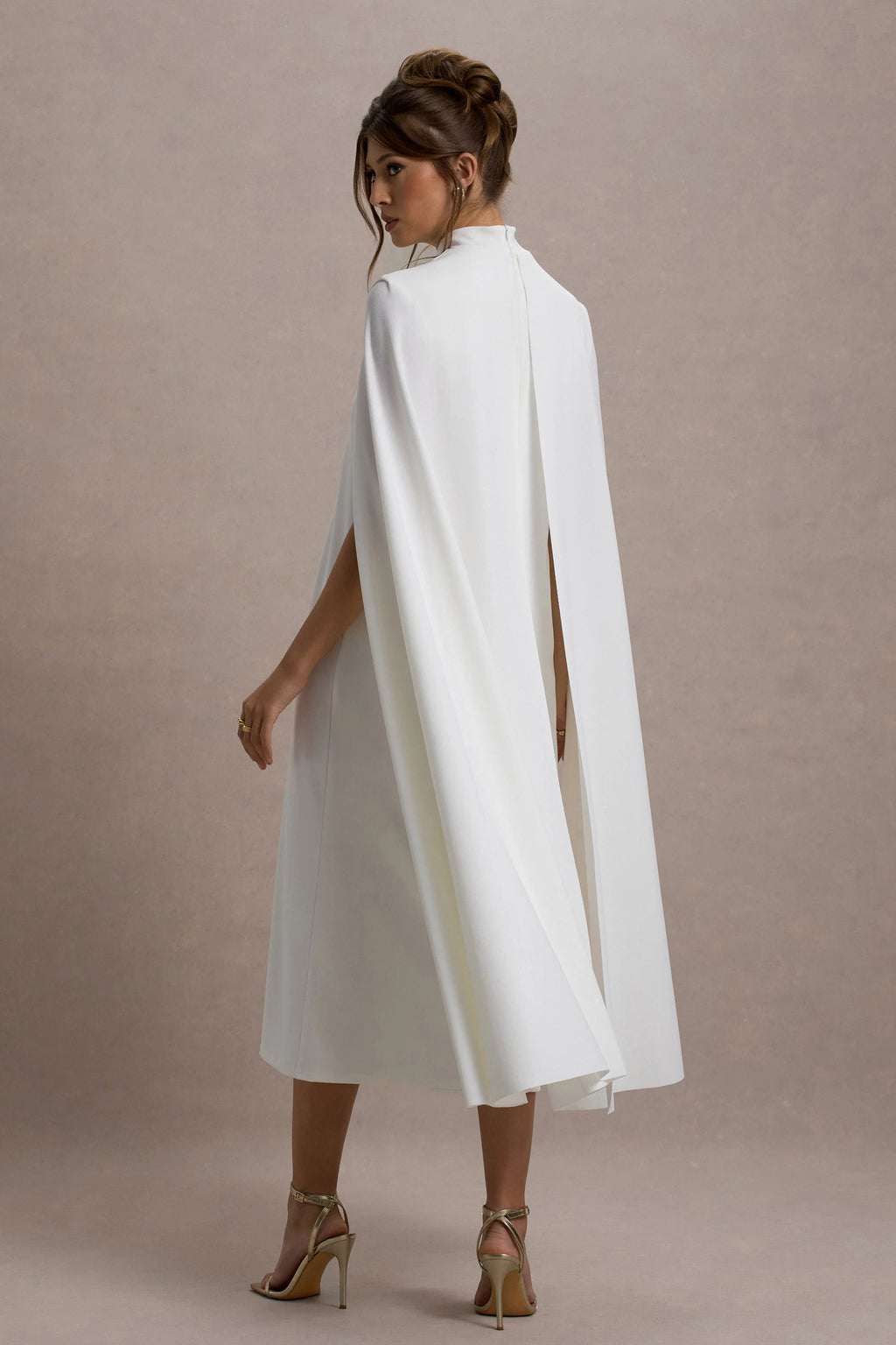 Carnation | White Long-Sleeve Midi Dress With Cape