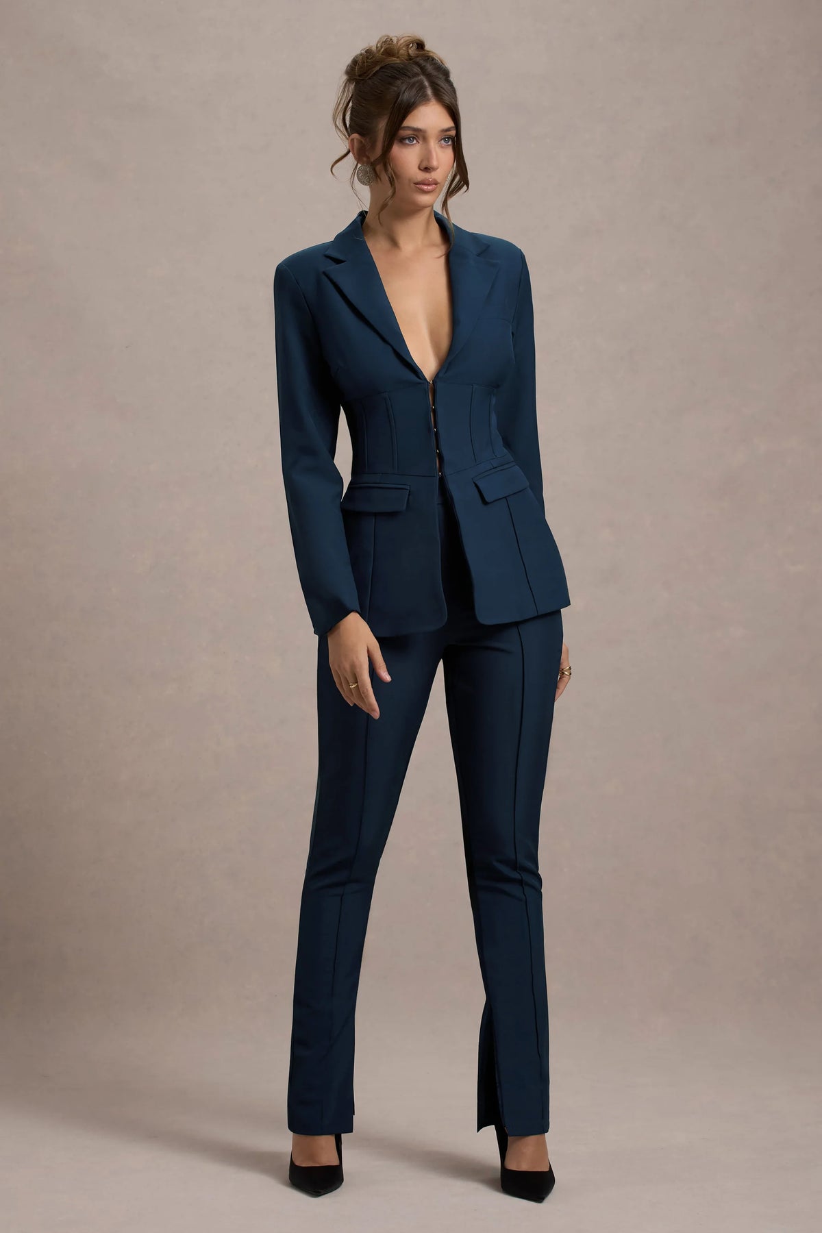 Wonder Woman | Navy High Waist Tailored Trousers With Hem Split