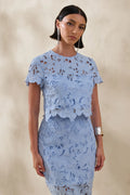 Ina | Powder Blue Lace Crew-Neck Crop-Top