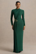 Zadie | Teal High-Neck Maxi Dress With Gathered-Detail