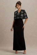Agnella | Black Embellished V-Neck Maxi Dress