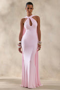 Rhoda | Light Pink Twist Halter-Neck Cape Maxi Dress