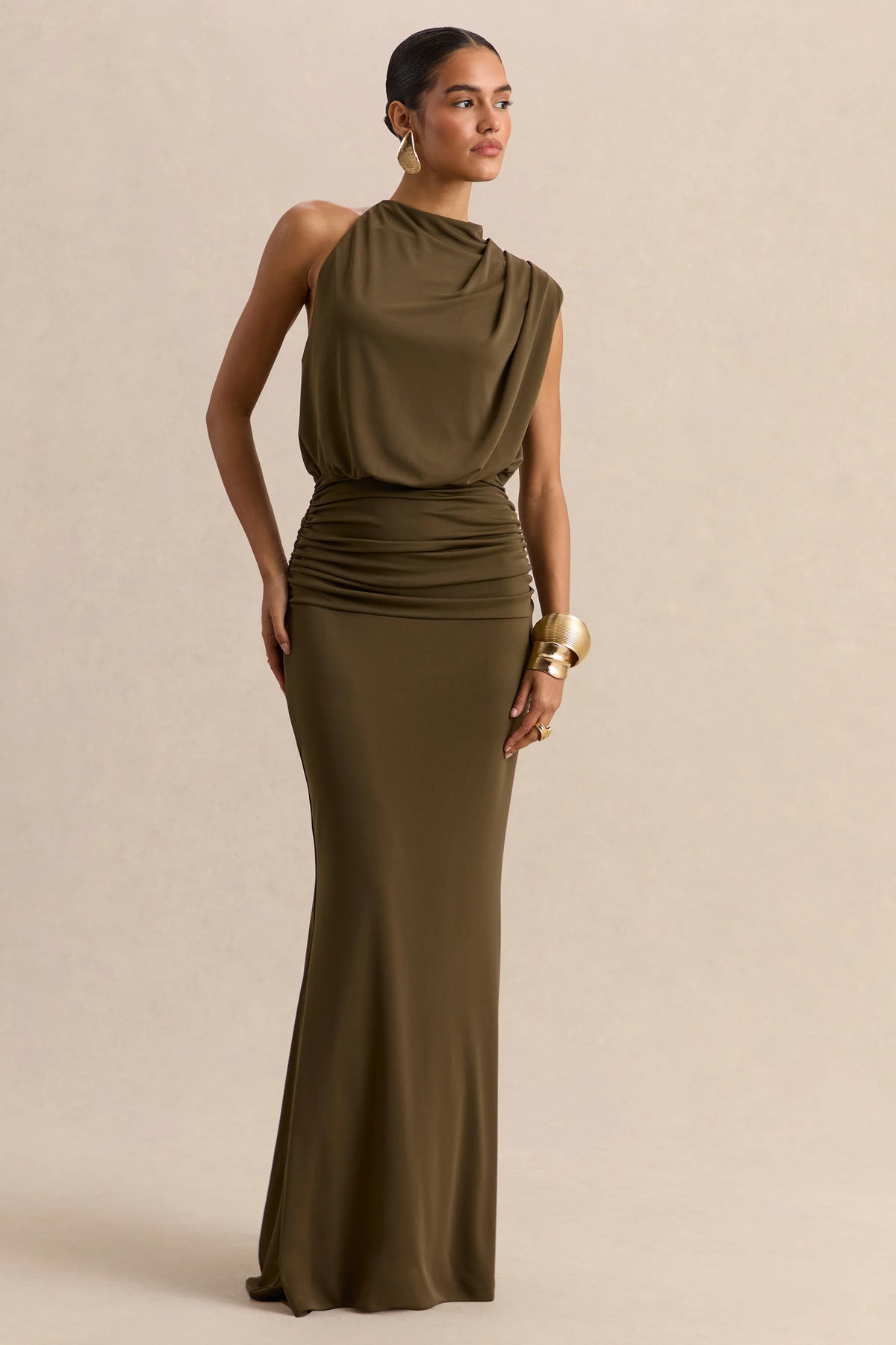 Umaira | Khaki High-Neck Maxi Dress