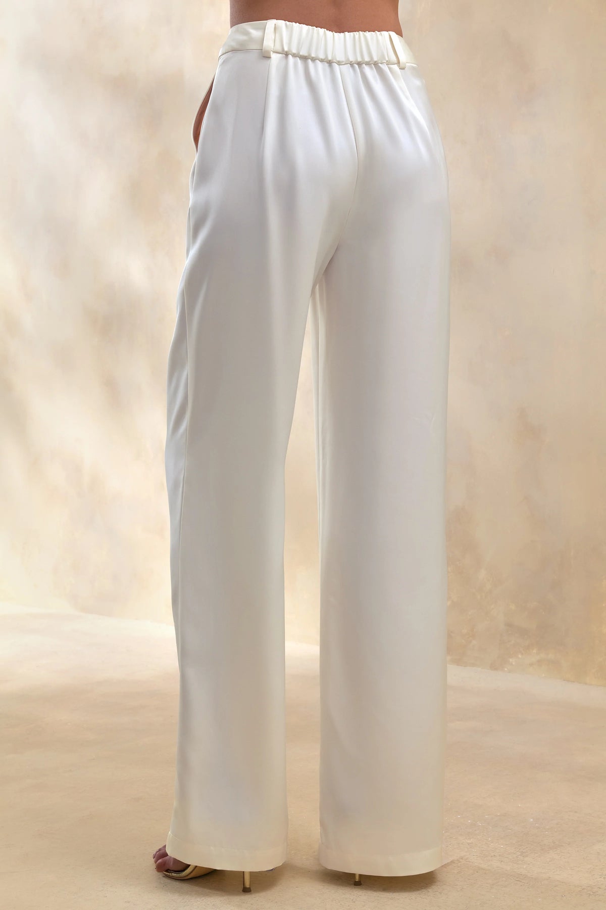 Ilena | Cream Satin Wide-Leg Trouser