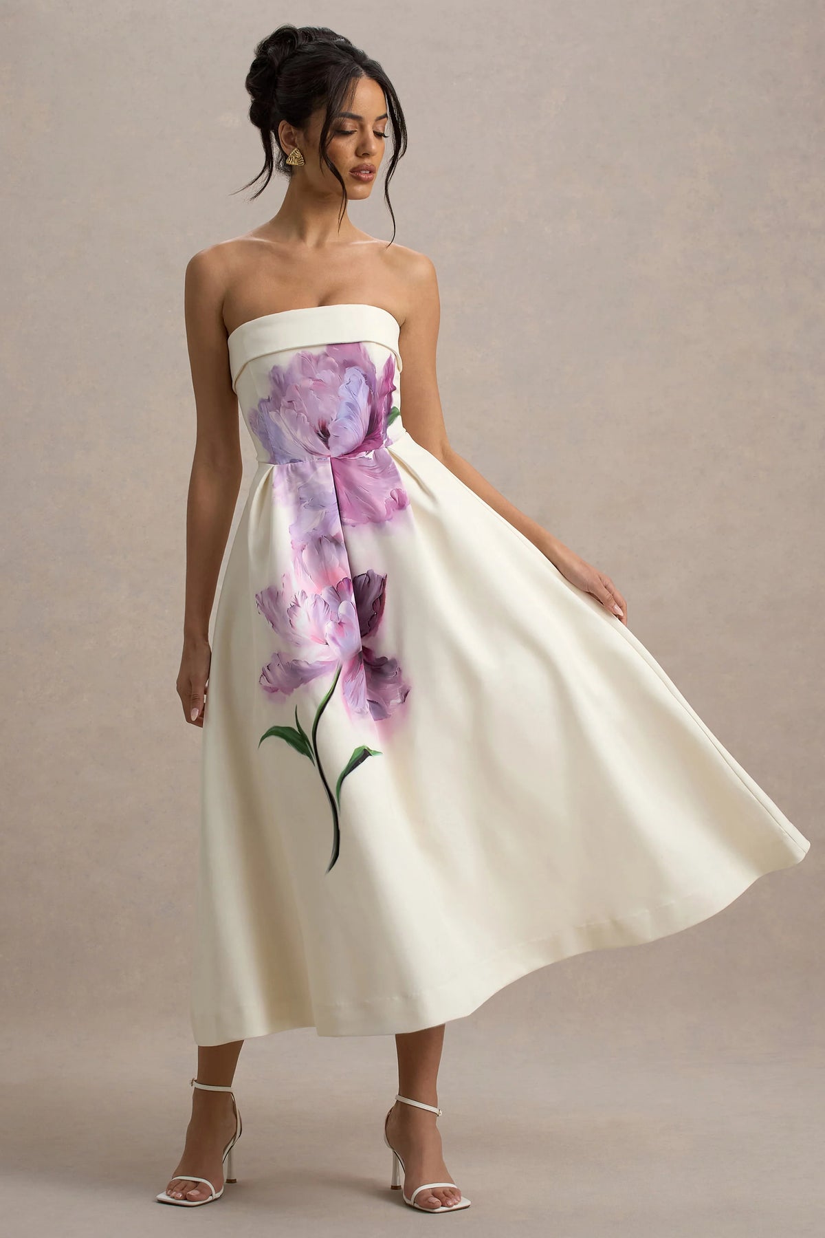 Annalise | Peony Floral Print Bandeau Skater Midi Dress
