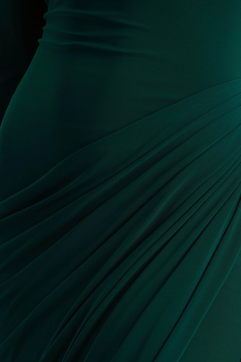 Betsy | Bottle Green High-Neck Maxi Dress With Front Split And Ruched Detailing