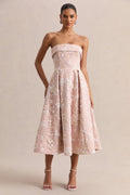 Amaris | Pink Embellished Floral Bandeau Skater Midi Dress