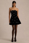 Tessa | Black Hand-Embellished Velvet Bandeau Mini Dress