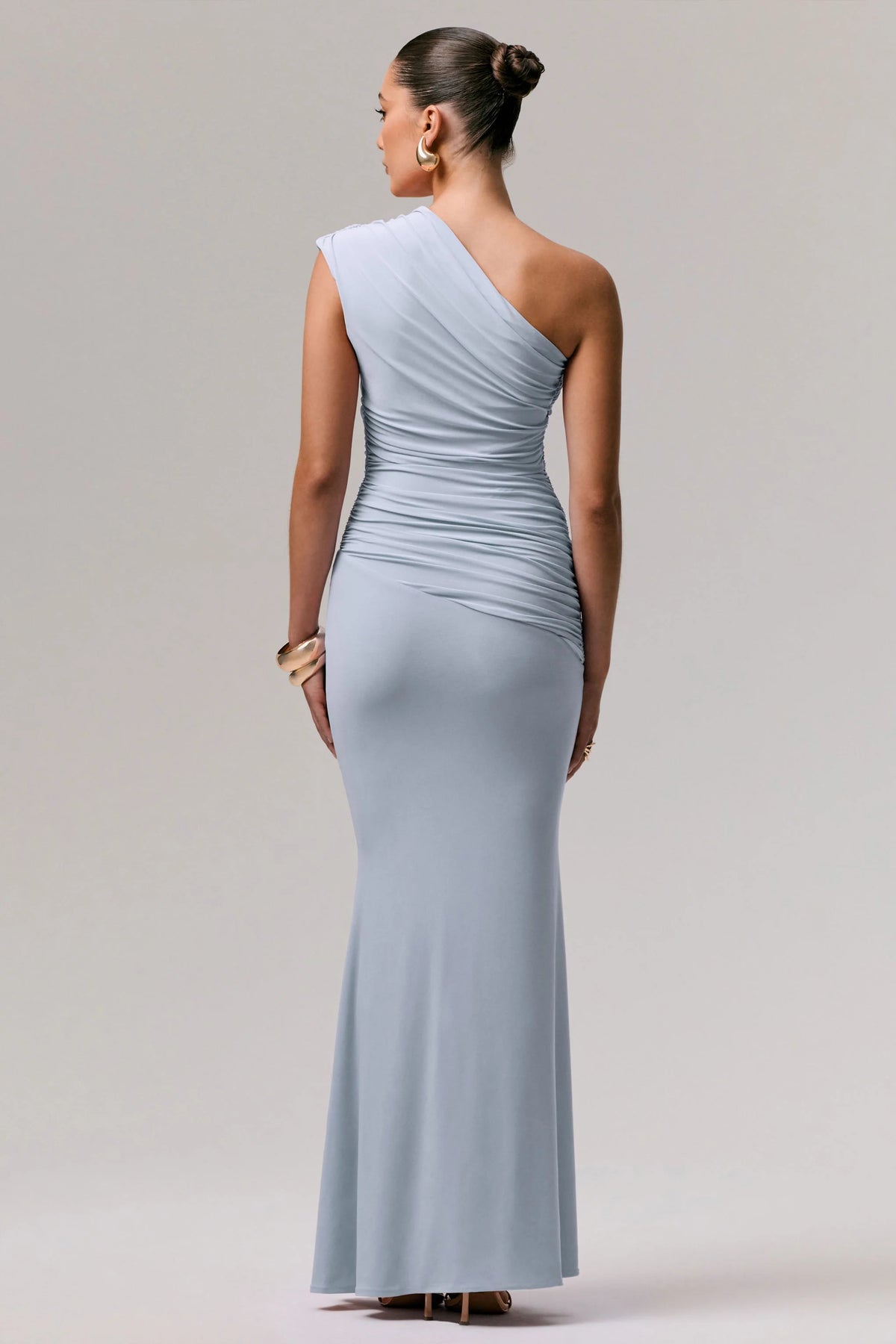 Mardi | Powder Blue Asymmetric Maxi Dress With Ruching