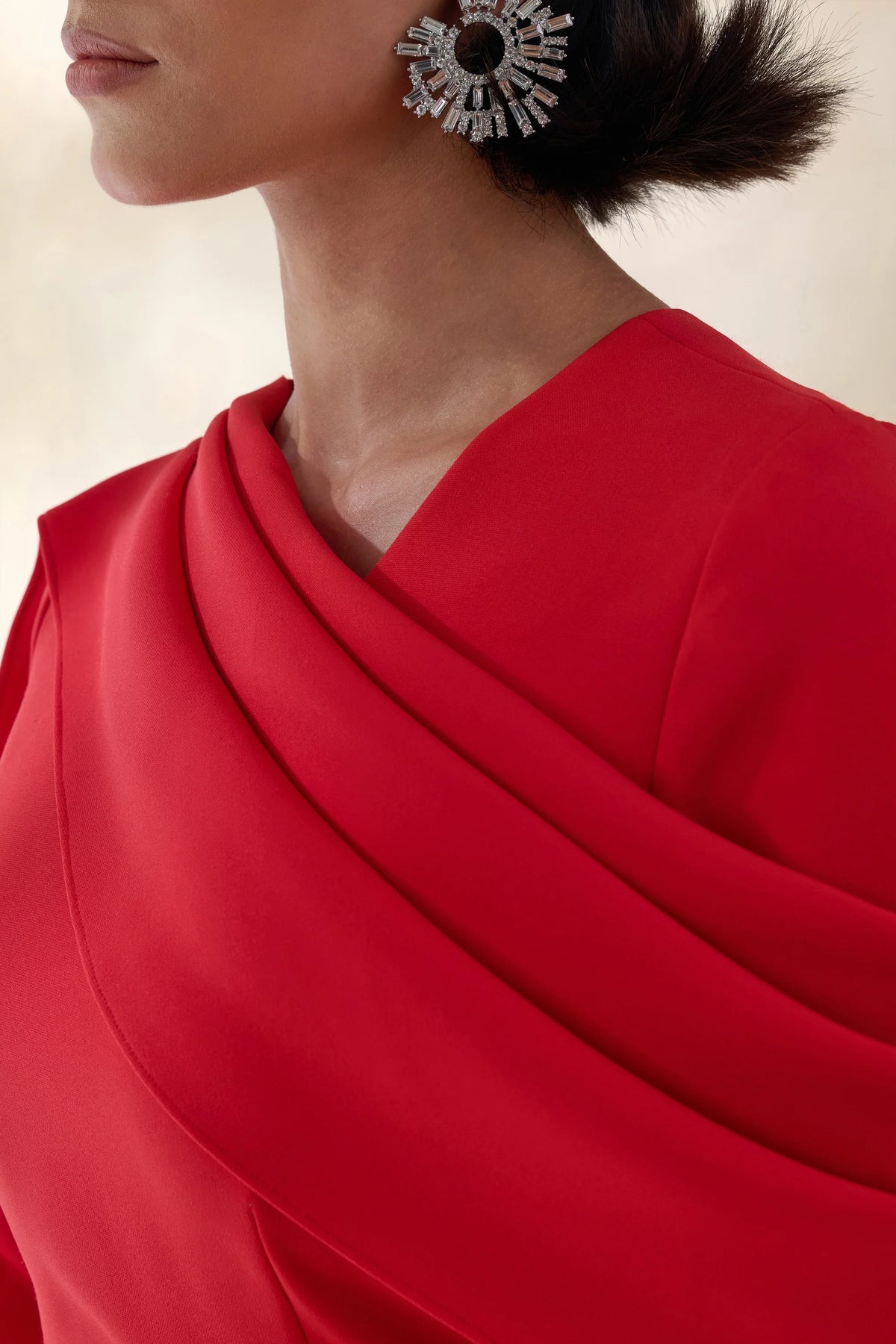Heliora | Red V-Neck Maxi Dress With Sash And Draped-Detail