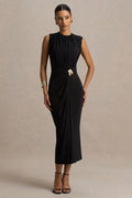 Harlow | Black Crew-Neck Wrapped Midi Dress