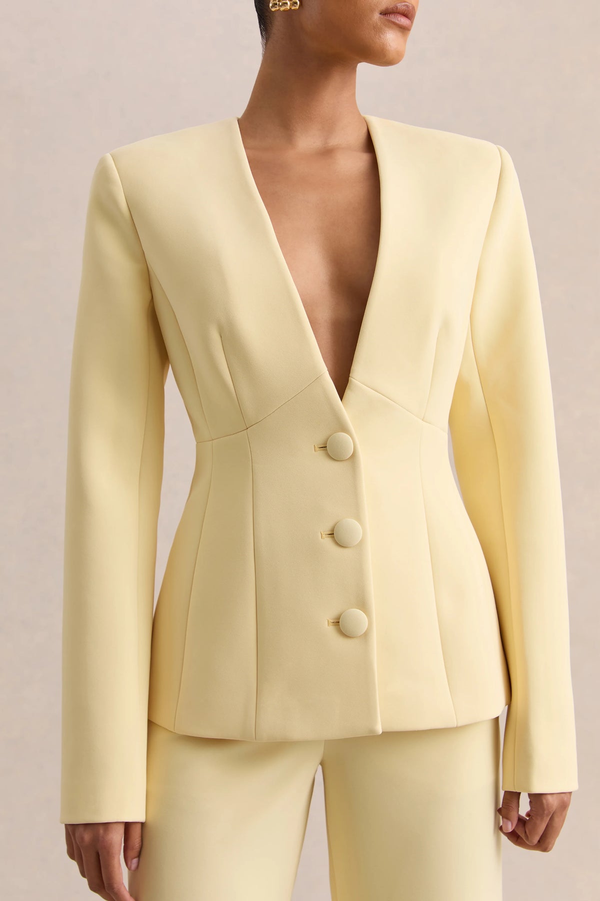 Rosalina | Lemon Extreme-Plunge Neck Tailored Blazer