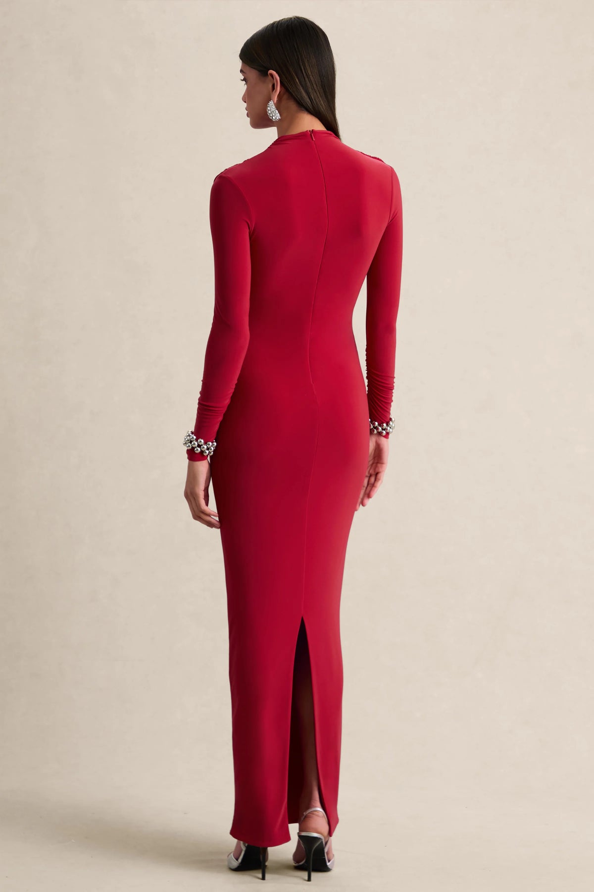 Karinthia | Red High-Neck Maxi Dress With Draped-Detailing