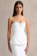 Ambria | White Satin Hand-Embellished Sweetheart-Neck Corset Top