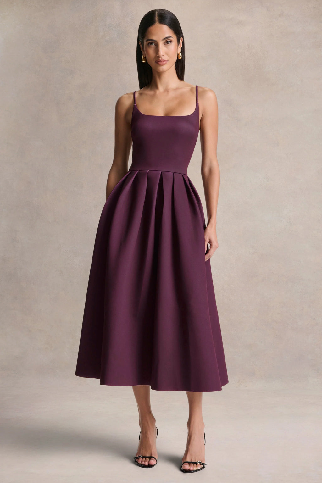 Jamila | Plum Scoop-Neck Midi Dress