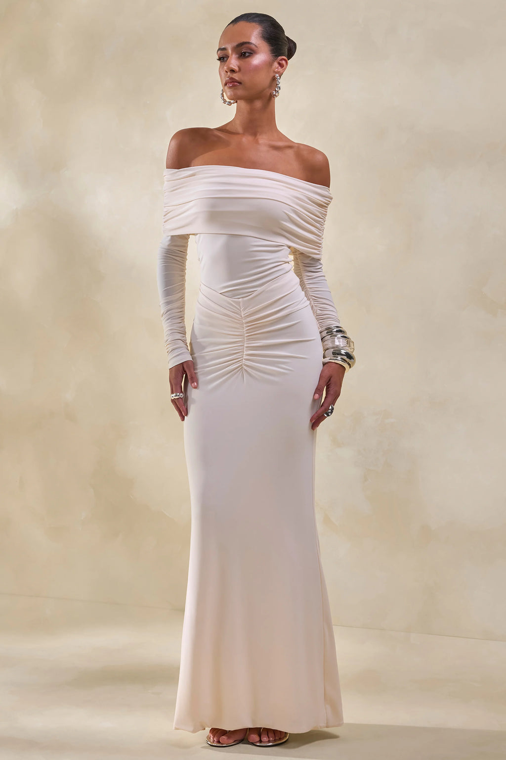 Micaela | Cream Ruched Maxi Skirt