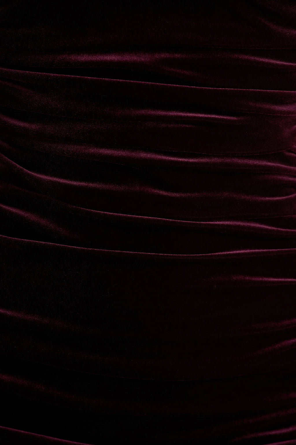 Treat | Burgundy Velvet Asymmetric-Neck Maxi Dress With Ruched Detailing.