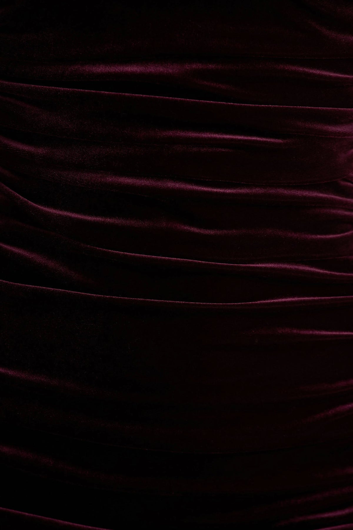 Treat | Burgundy Velvet Asymmetric-Neck Maxi Dress With Ruched Detailing.