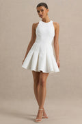 Leilani | White Round-Neck Mini Skater Dress