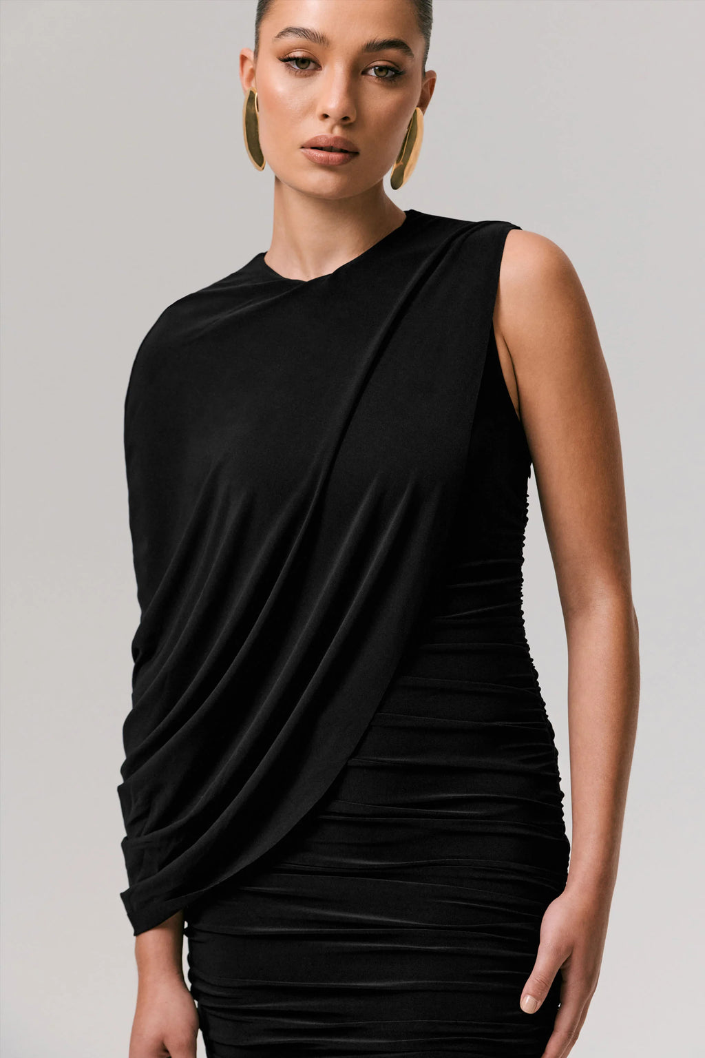 Fortuna | Black Ruched Mini Dress With One-Sleeve