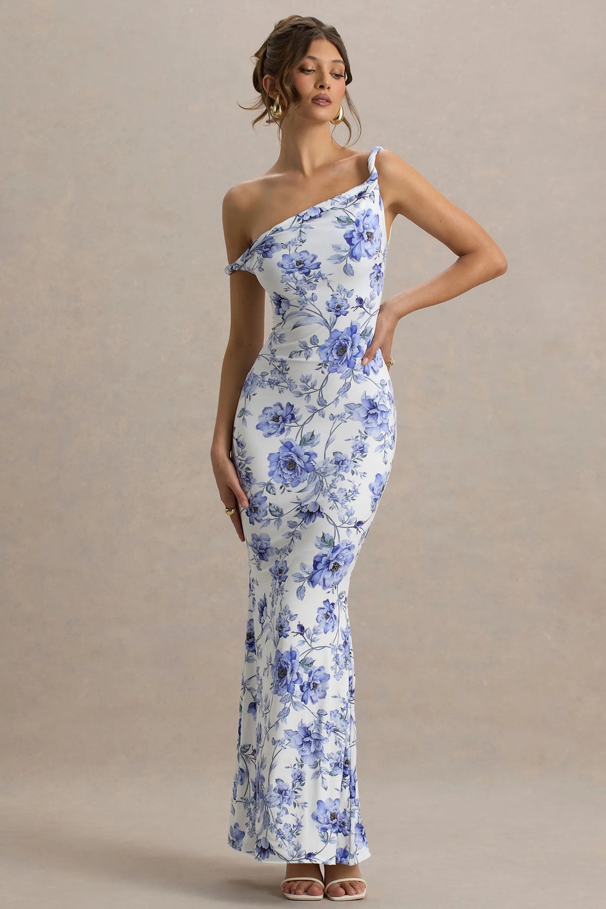 Lita | Blue Floral Twisted Asymmetric Maxi Dress