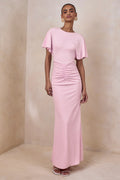 Grandeur | Pale Pink High-Neck Ruched Maxi Dress