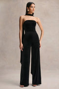 Arcane | Black Velvet Bandeau Jumpsuit With Scarf